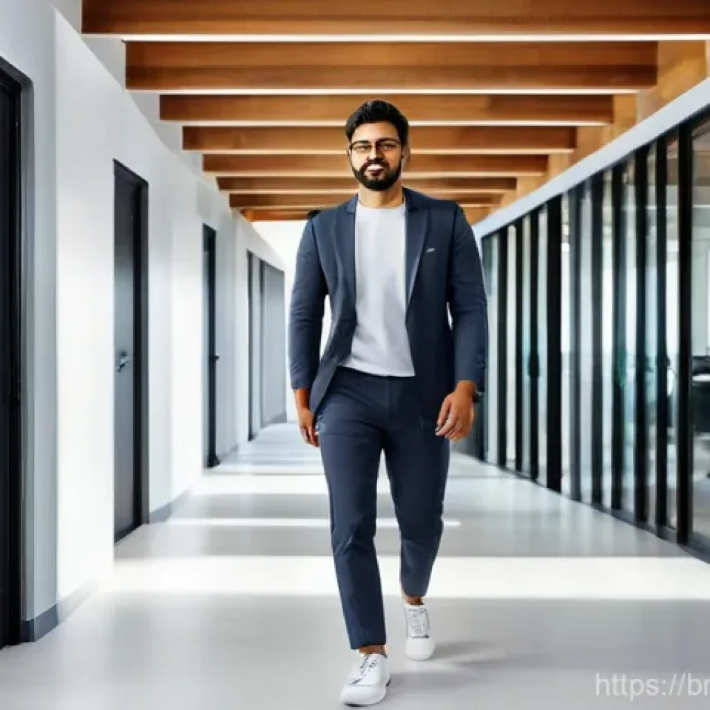 스타트업 마케팅 경력 전환 - **Prompt:** A determined young professional, dressed in smart casual business attire (such as a tail...