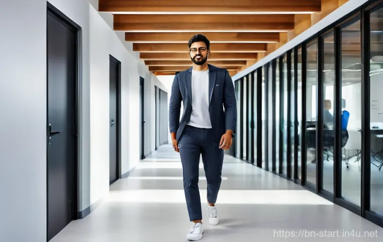 스타트업 마케팅 경력 전환 - **Prompt:** A determined young professional, dressed in smart casual business attire (such as a tail...