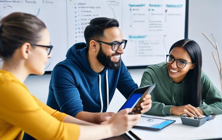 스타트업 마케팅 경력 전환 - **Prompt:** A dynamic scene depicting a small, agile startup marketing team (composed of a diverse g...