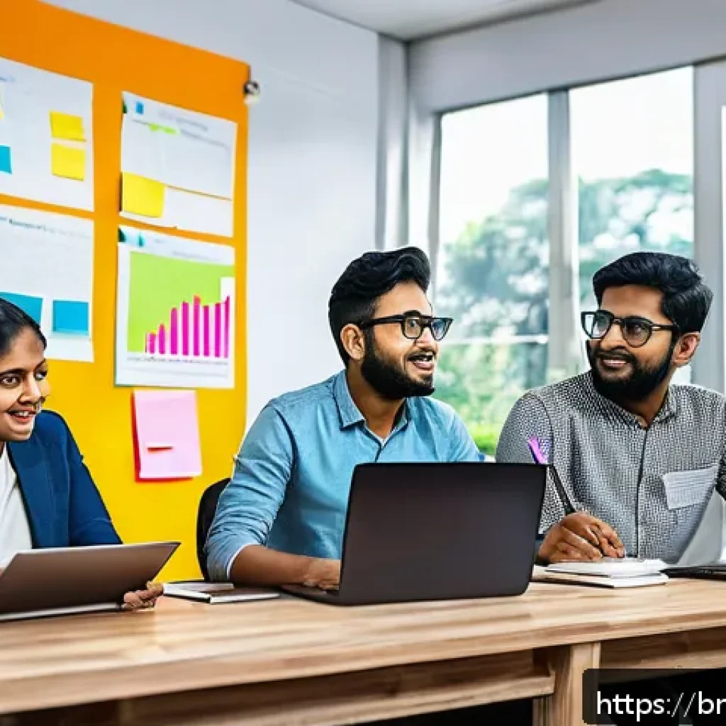스타트업 마케팅 연봉 트렌드 - A modern startup office scene in Bangladesh with a diverse group of young Bengali professionals coll...