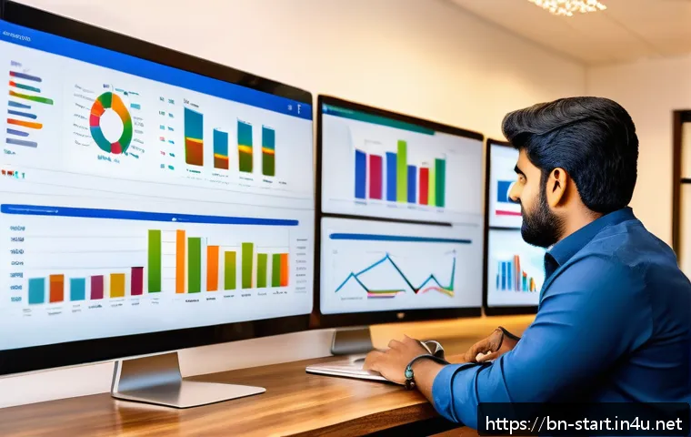 스타트업 마케팅 업무 기술 - A professional Bengali startup marketing team analyzing customer data on multiple digital screens di...